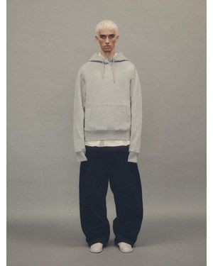 Entire studios Attached Drawstring Hood Kangaroo Pocket Cotton Hoodie With Ribbed Trim - Gray