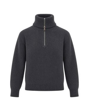 Max Mara Ribbed Half-Zip Turtleneck Sweater - Blue