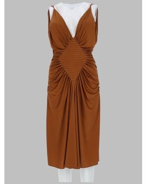 Versace Viscosa Ruched Sleeveless Midi Dress - Brown