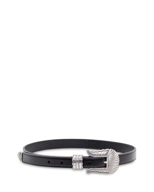 KATE CATE Thin Kim Belt With Engraved Buckle - White