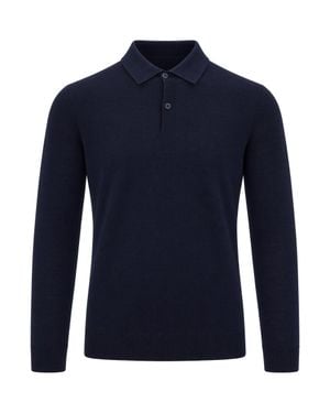 Ballantyne Long Sleeve Knit Polo Shirt - Blue