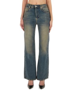 Moschino High-Waisted Flared Denim Jeans With Vintage Wash - Blue