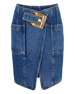 Balmain Integrated Belt Skirt With Anthem Buckle - Blue