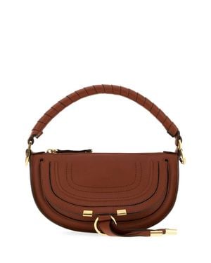 Chloé Chloé Mini Marcie Leather Shoulder Bag With Golden Hardware (25Cm) - Brown