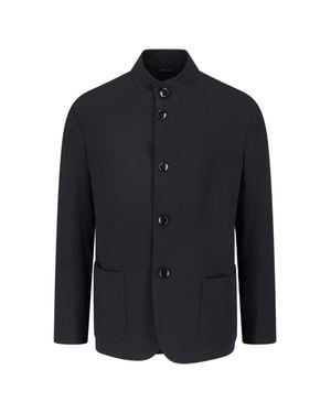 Giorgio Armani Mandarin Collar Button Jacket - Blue