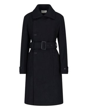 Lemaire Belted Wool-Blend Long Coat - Black