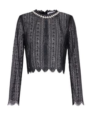 Self-Portrait Floral Lace Top With Crystal Detail - Black