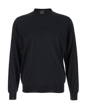 Le Plain Crew Neck Wool Sweater With Long Sleeves And Ribbed Finishes - Blue