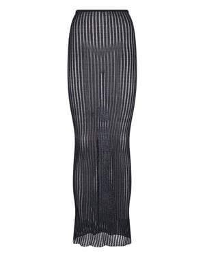 Dondup Sheer Ribbed Knit Maxi Skirt - Gray
