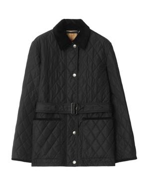 Burberry Quilted Jacket With Contrasting Collar, Patch Pockets & Buckle Belt - Black