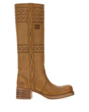 Miu Miu 5 Cm Heel Calf Leather Boots - Brown