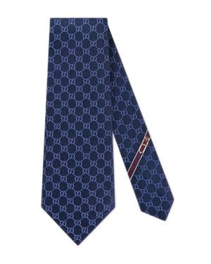 Gucci Handmade Double G Motif Silk Tie 8 X 146 Cm - Blue