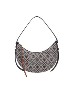 Tory Burch Cotton-Poly Canvas Crossbody Bag With Cow Leather Trim - Gray