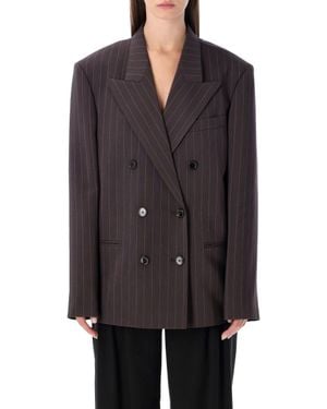 Magda Butrym Pinstripe Double-Breasted Blazer - Gray