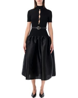 Self-Portrait Knit And Taffeta Midi Dress - Black