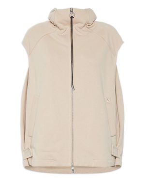 Sportmax Cotton-Blend Fleece High-Neck Sweatshirt With-Shaped Left-Pocket Embroidery - Natural