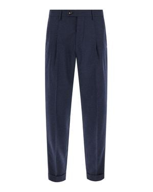 Michael Coal Cotton Blend Straight-Leg Pants With Welt Pockets And Front Closure - Blue