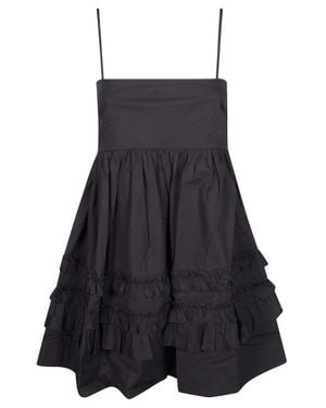 Ganni Mini Cotton Gown With Ruffled Balza Straps - Black