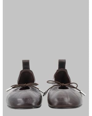 Alohas Leather Ballet Flats With Bow Detail - Gray