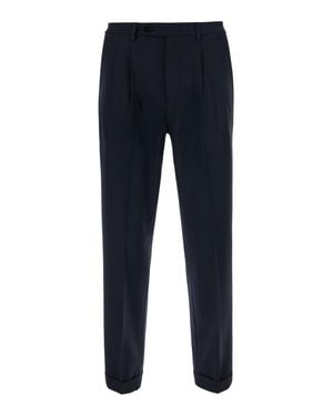 Michael Coal Wool-Blend Dress Pants With Cuff Hem And Double-Front Pleats - Blue