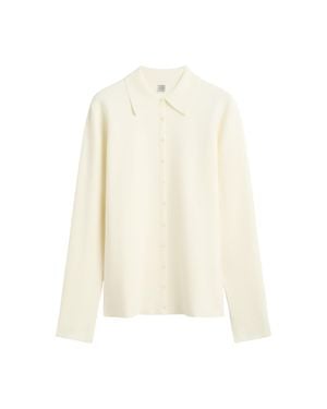 TOTEME No Brand-Viscose Knit Cardigan With Classic Collar And Button Front - White