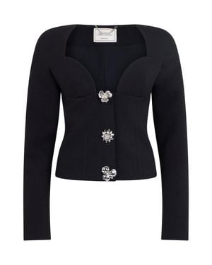 Blumarine Cropped Mini Knit Top With Jewel Buttons - Blue