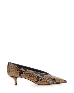 Le Monde Beryl Leopard-Pattern Python Print Leather Pumps With Medium Heel For - Brown