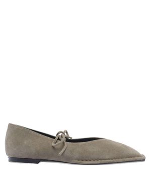 Alohas Square Toe Flat With Distinctive V-Shaped Vamps And Bow Detail - Gray