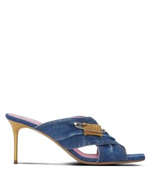 Balmain Flat Safety Pin Denim Sandals - Blue