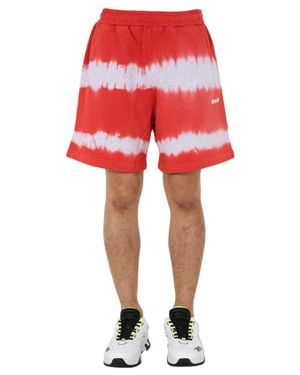 MSGM Relaxed Fit Tie-Dye Bermuda Shorts - Red