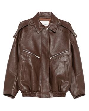 Frankie Shop Hudson Oversized Faux Leather Bomber Jacket With Welt Pockets - Brown