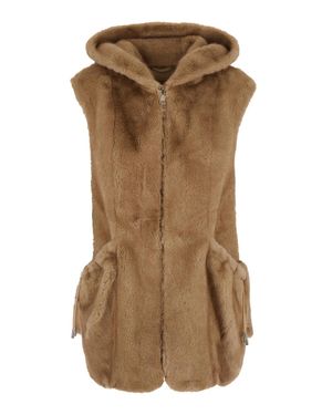 GIOVANNI PARIS Sleeveless Leather Jacket With Front Zip & High Collar - Brown