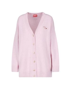 DIESEL Oversized V-Neck Button Front Cardigan - Pink