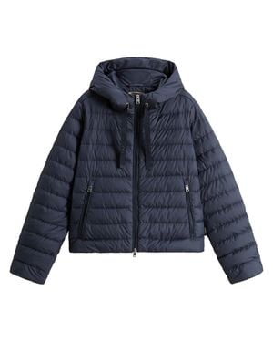 Woolrich Quilted Adjustable Hooded Coat With Two-Way Zipper - Blue