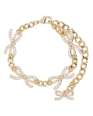 Self-Portrait Crystal Bow Charm Chain Necklace - Metallic
