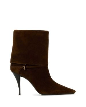 Saint Laurent Vicky Ankle Boots Calf Leather Bos Taurus - Brown