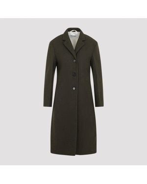 Jil Sander Wool Single-Breasted Slim Straight Knee-Length Jacket - Black