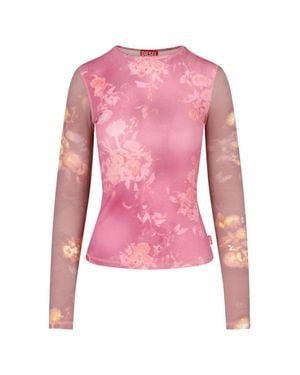 DIESEL Floral Print Sheer Long Sleeve Top - Pink
