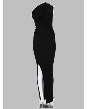 Rick Owens Draped One-Shoulder Ribbed Midi Dress - Black