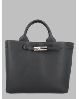 Longchamp Structured Leather Tote Bag, 29 Cm X 34 Cm X 17 Cm - Gray