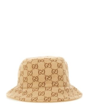 Gucci Gg Canvas Bucket Hat With Double G - Natural