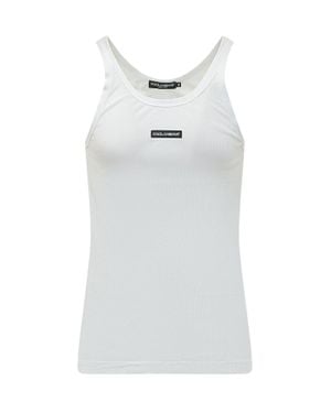 Dolce & Gabbana Ribbed Tank Top With Front Logo - White