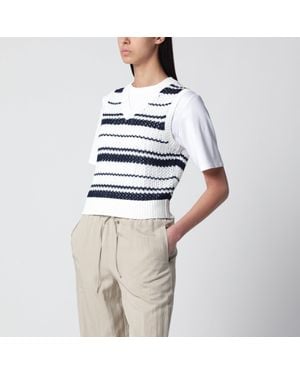 DUNST Striped Crochet-Effect Mini Vest - Blue
