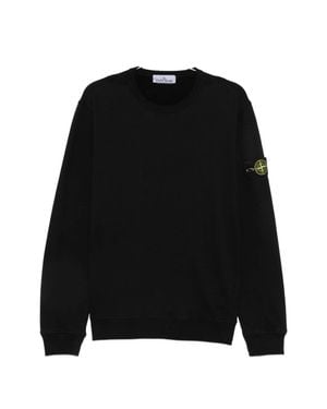 Stone Island Crewneck Fleece-Lined Sweatshirt With Left Sleeve Badge - Black