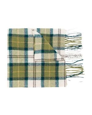 Barbour Lambs Wool Tartan Check Pattern Scarf With Fringed Edge - Green