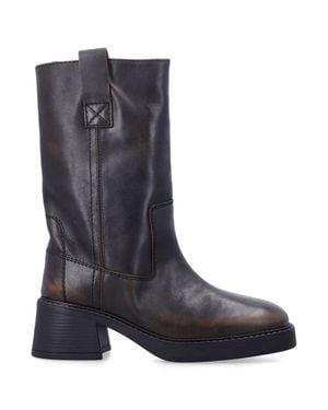 Miista Inaya Mini-Inspired Brush-Off Leather Block Heel Boots - Blue