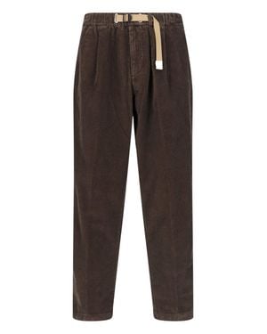 White Sand Corduroy Tapered Pants With Belt - Brown