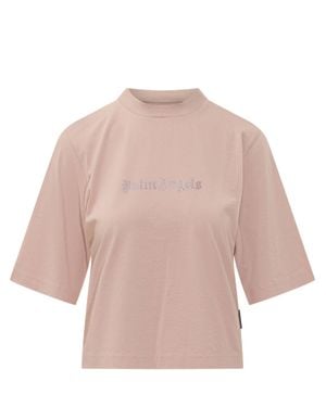 Palm Angels Rhinestone Boxy Tee - Natural