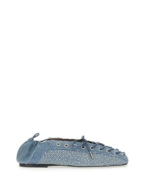 Ganni Lace-Up Ballerina - Blue