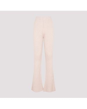 Peserico Flare Knit Rib Nude Fleece Wool Pant - Pink